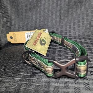 Mossy Oak Dark Green And Camo Adjustable Ribbon Overlay Dog  Collar.